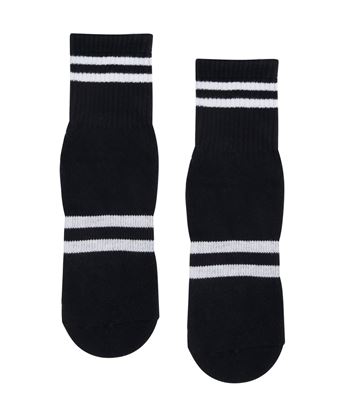 Crew Non Slip Grip Socks Ribbed Sporty Stripe Black