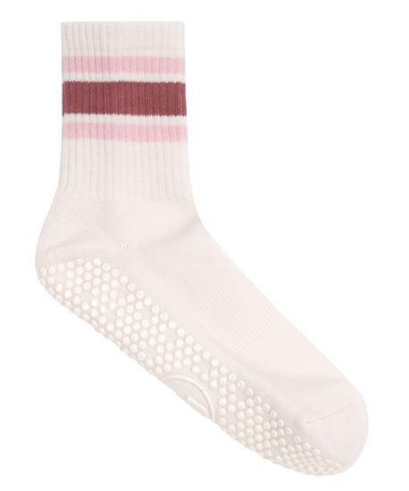 Crew Non Slip Grip Socks Ribbed Sporty Stripe Blush